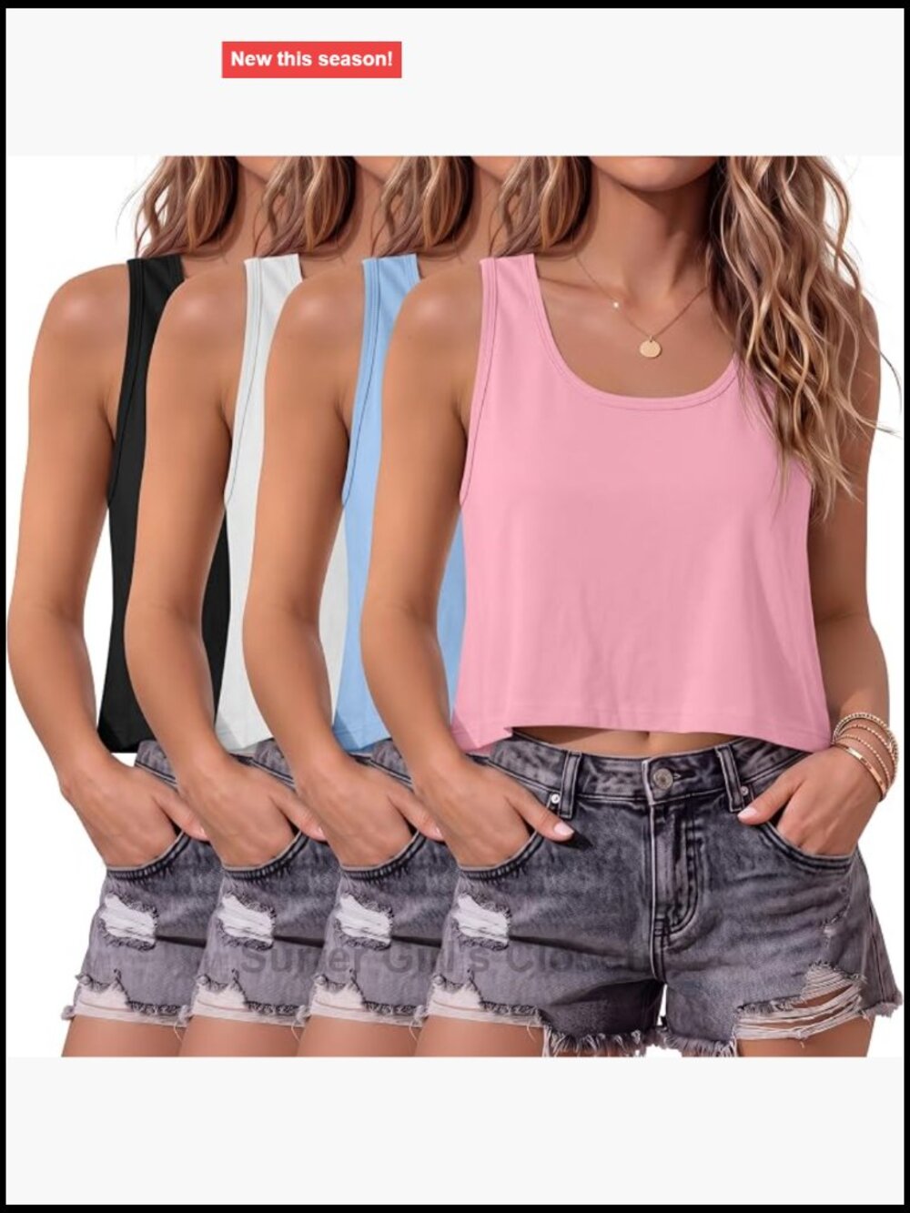 4 Pack Women's Scoop Neck Crop Tank Tops Sleeveless Stretch Cotton Blend